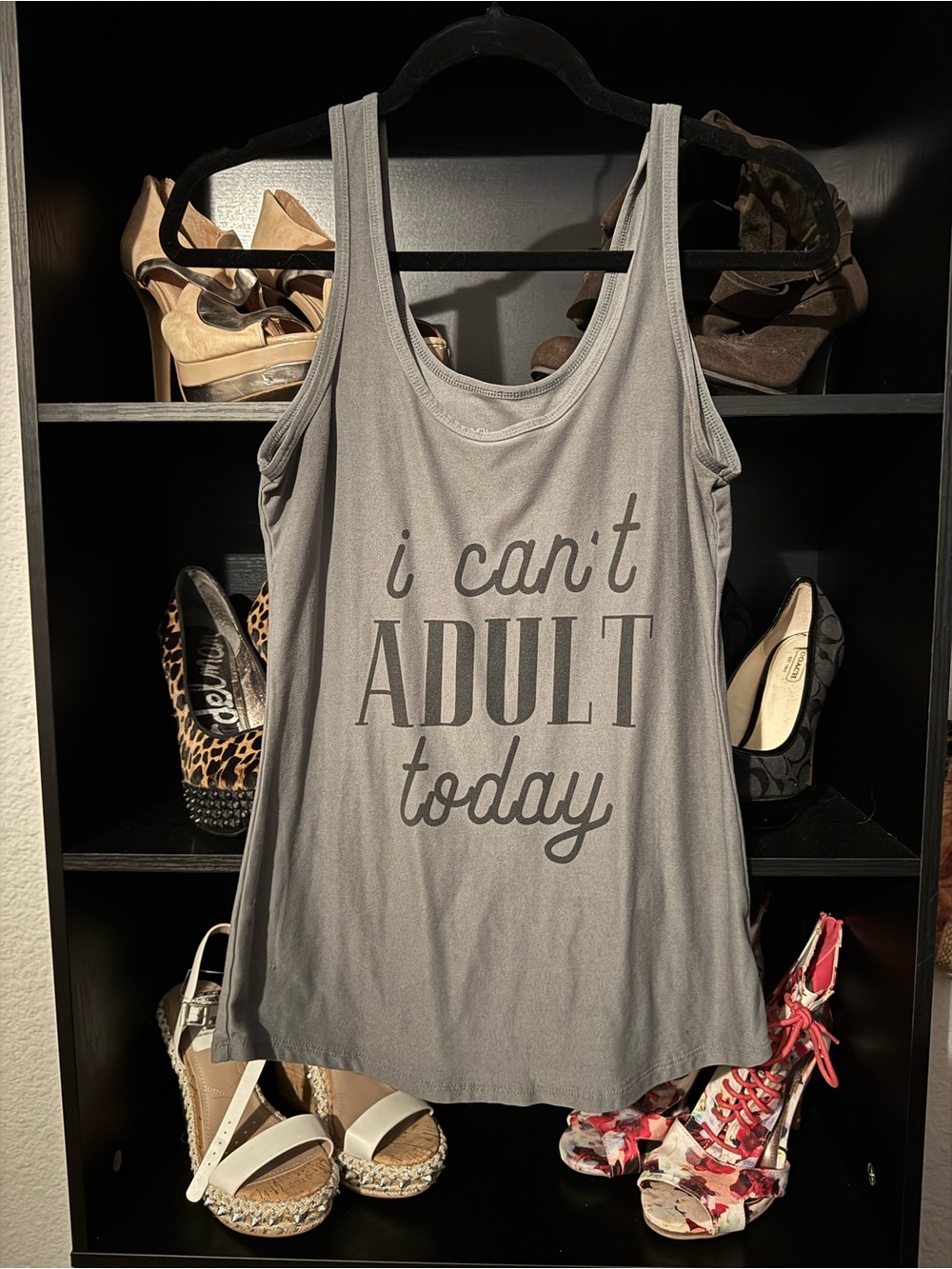 No Boundaries Gray Graphic Tank "I can't ADULT today"